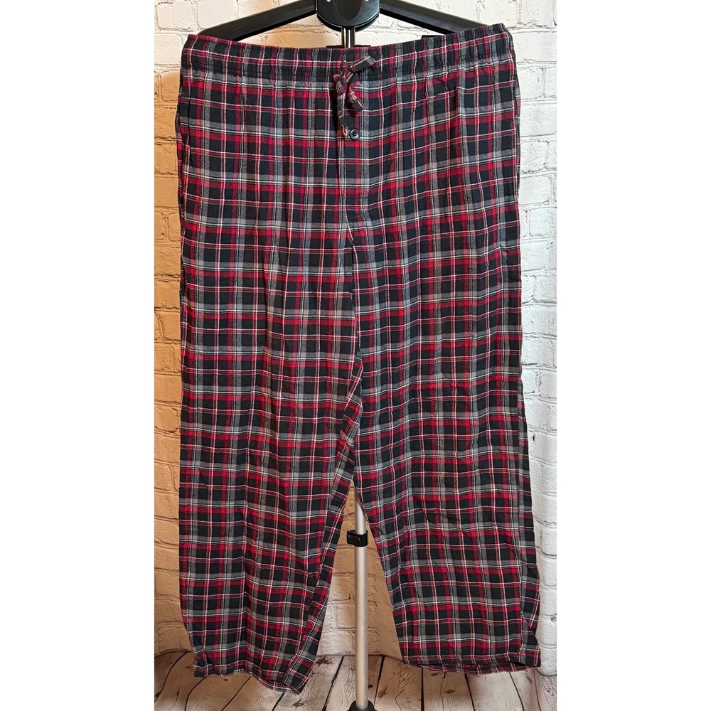 Fruit of the Loom Mens Red Black Plaid Flannel Pajama Pants Cotton Sleepwear M